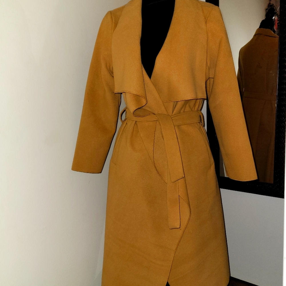 BooHoo Asymmetrical Fall Over Coat  Tan
